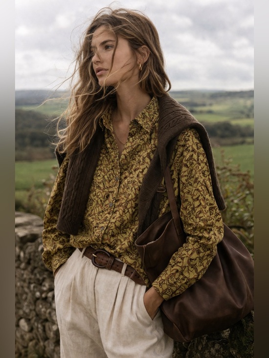 Liz Claiborne Tops - Liz Claiborne | Equestrian Print Cotton Twill Shirt | Heritage Olive | XL